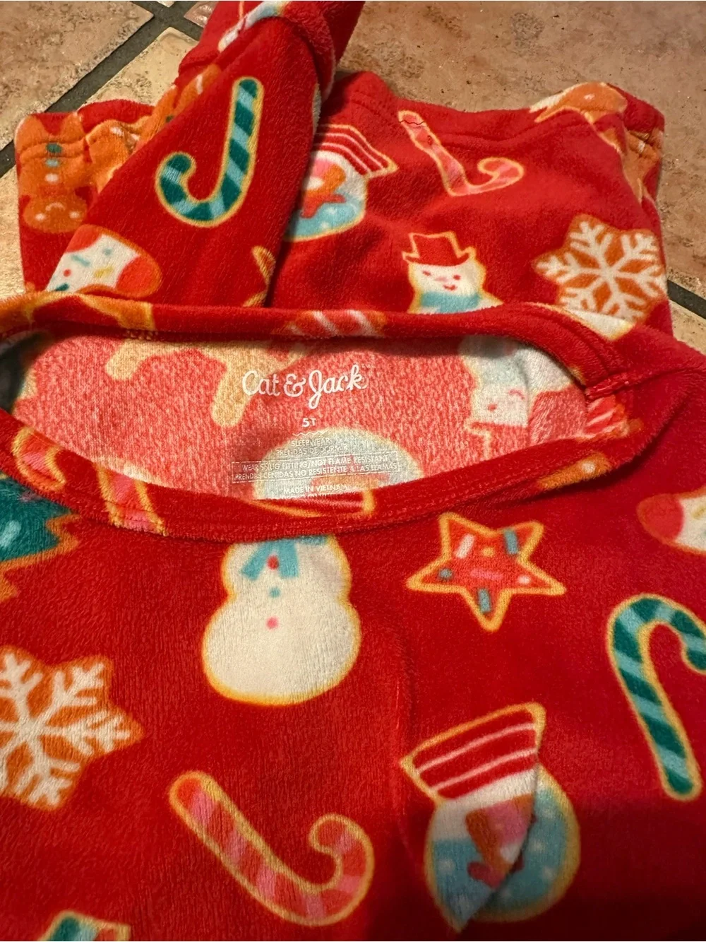 Cat & Jack Red Holiday Pajama Set with Snowmen, Trees & Candy Prints
